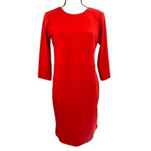 Taylor Ponte Red Knit Stretch Zip 3/4 Sleeve Sheath Dress Size 4